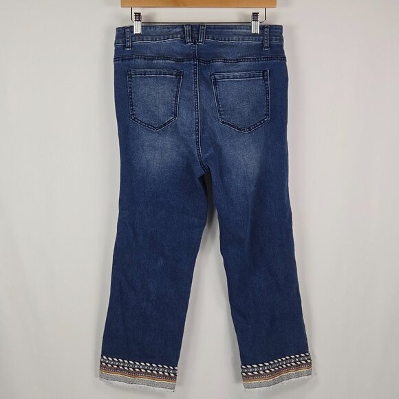 Christopher & Banks Boho‎ Trim Cropped Jeans Sz 8 Festival Raw Hem Denim - Picture 2 of 12